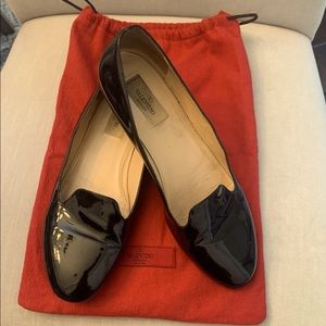 Valentino black patent leather smoking slippers